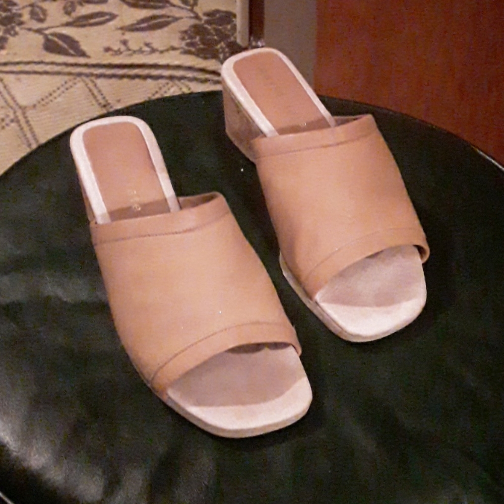 david tate cork wedge leather mules